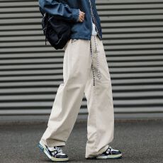 实拍2026新款纯棉撞色阔腿裤格子宽松垂感休闲裤