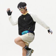 批发2026秋<b class='q'>冬</b>撞色拼接圆领长袖T恤男女复古情侣宽松百搭套头上衣