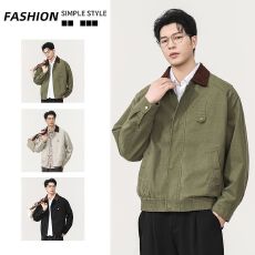 批发2026新款春秋季撞色翻领外套男士休闲百搭男装上衣宽松休闲夹克潮