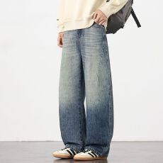批发2026年新款秋冬季牛仔裤潮流宽松弯刀休闲百搭长裤子