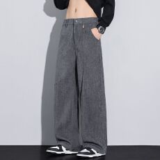 批发莱赛尔老钱风牛仔裤半松紧拉链雾感丝绒直筒 此套背景唯品勿上架