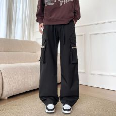 26年新款休闲裤男宽松港风纯色拼接口袋工装裤户外裤登山裤