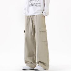 批发2026秋冬新款休闲男裤厚款直筒宽松松紧腰橡筋工装裤子<b class='q'>潮</b>拼接工装