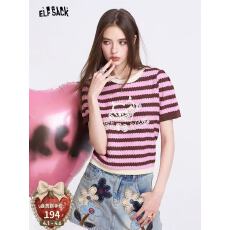 批发妖精的口袋复古美式撞色条纹针织衫女2026年春夏新款<b class='q'>甜美</b>短袖上衣