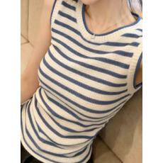 批发复古撞色条纹无袖针织背心女2026夏季新款圆领超修身显瘦休闲上衣