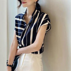 批发复古高级感修身气质条纹衬衫2026夏季新款<b class='q'>职业</b>设计感女装法式上衣