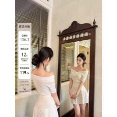 批发OKMASHOP 夏日小白花 针织套装女<b class='q'>春</b>夏季一字肩上衣+百褶裙两件套