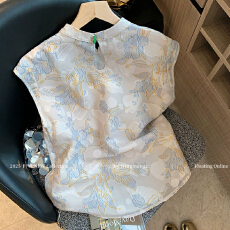 批发不规则网纱拼接显瘦印花上衣高腰半身裙女2025夏季新款时尚套装潮