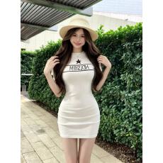 批发小香风白色提花针织短袖连衣裙女夏季收腰显身材包臀裙子气质短裙