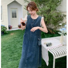 批发蕾丝拼接复古牛仔背心长裙2026新款女初夏大方得体气质无袖连衣裙
