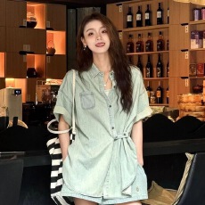 批发又a又飒<b class='q'>牛仔</b>套装裤女夏季薄款chic高级感酷飒拽姐<b class='q'>短裤</b>宽松两件套