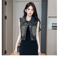 批发牛仔马甲显瘦小个子网红短款时尚夏季无袖复古<b class='q'>百搭</b>外穿马夹坎肩
