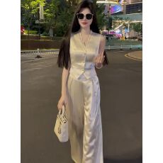 批发复古通勤时尚套<b class='q'>装</b>女2026夏季高级感无袖<b class='q'>气质</b>马甲上衣阔腿<b class='q'>裤</b><b class='q'>两件套</b>