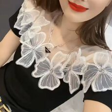 批发大码女装欧货网纱花朵短袖T恤女 2026春夏新款遮肉显瘦洋气上衣