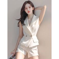 批发小个子<b class='q'>职业</b><b class='q'>套装</b>干练气质<b class='q'>女</b>装名媛高端白色西装马甲短裤两件套夏季