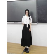 批发夏季新款正装穿搭<b class='q'>职业</b>面试白色<b class='q'>衬衫</b>黑色半身裙复试考研两件套装女
