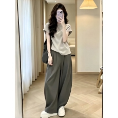 批发巨好看ootd穿搭一整套2026夏季新款显瘦<b class='q'>短袖</b>上衣女阔腿<b class='q'>裤</b><b class='q'>两件套装</b>