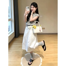 批发韩系松弛感穿搭套装女2026夏季气质短袖针织上衣高腰半身裙两件套