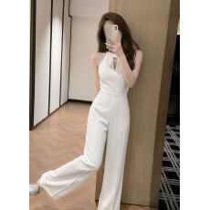 批发白色无袖挂脖<b class='q'>连体裤女</b>夏气质女神范轻奢高级感时尚小香风连衣长裤