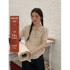 批发觅定POLO衫正肩短袖针织衫女夏季设计感薄款T恤韩系独特漂亮上衣