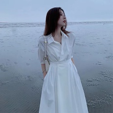 批发<b class='q'>秋装</b>2026年新款女法式收腰设计高级感桔梗初恋森系白色衬衫<b class='q'>连衣裙</b>