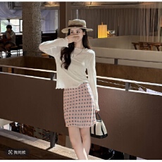 批发YIYILI绵羊毛夏季休闲气质风<b class='q'>白色</b>木耳边长袖百搭上衣+半身裙