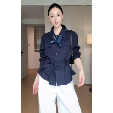 批发超好看藏蓝色长袖衬衫<b class='q'>外套</b>女2026秋季新款高级感气质独特收腰上衣
