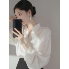 批发法式白色衬衫女职业高级感2025春季轻熟御姐穿搭上衣时尚雪纺小衫