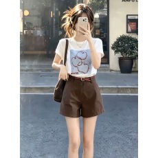批发韩系少女风卡通印花短袖t恤高腰短<b class='q'>裤</b>女<b class='q'>装</b>2026夏季新款显瘦两件套