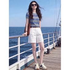 批发夏天穿搭一整套2026新款绝美漂亮巨好看的粉色针织短袖休闲<b class='q'>裤</b>套<b class='q'>装</b>
