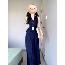 批发法式复古氛围感气质半身长裙系带收腰无袖背心<b class='q'>连衣裙</b>两件套装女夏