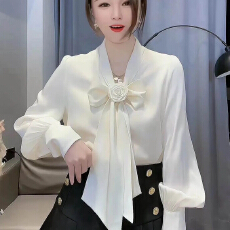 批发白色蝴蝶结系带衬衫女2026<b class='q'>春</b>秋季新款法式长袖遮肚子气质职业.