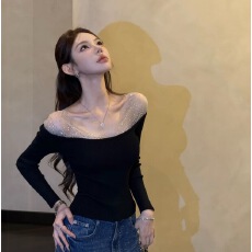 批发婉君权威许妍秋<b class='q'>冬</b>“极光梦境”绵羊毛混纺针织衫重工烫钻上衣LWJ