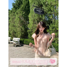 批发甜水仙 花漾千金 法式复古荷叶边气质<b class='q'>雪纺</b>衫女蝴蝶结短袖上衣裙子