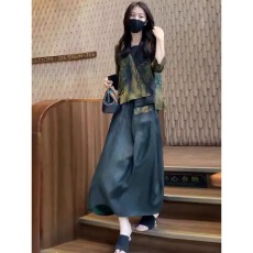 批发<b class='q'>真丝</b>香云纱连衣裙2026新款水墨印花宽松桑蚕丝<b class='q'>上衣</b>半身裙两件套装