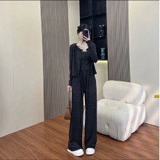 批发高级感薄款<b class='q'>运动</b>休闲套装时尚春夏季2026高端宽松开衫阔腿裤三件套