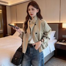 批发ins立领短款风衣外套女<b class='q'>春</b>秋新款休闲宽松夹克小个子气质百搭上衣