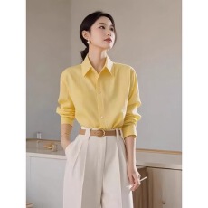 批发秋季穿搭高级感轻奢干练气质女装冷淡系独特别致<b class='q'>职业</b>黄色<b class='q'>衬衫</b>套装