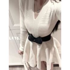 批发LXYG<b class='q'>春</b>法式名媛V领蝴蝶结针织连衣裙女收腰显瘦晚宴打底蓬蓬短裙