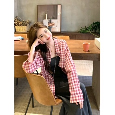 批发格纹衬衫吊带连衣裙子春秋搭配一整套小个子茶系穿搭韩剧两件套装