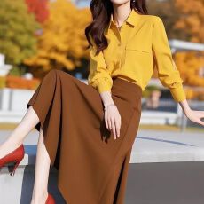 批发秋季穿搭一整套盐系炸街时尚高级感<b class='q'>女</b>人味小香风黄色<b class='q'>衬衫</b><b class='q'>职业</b>套装