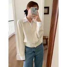 批发秋新 <b class='q'>韩国</b><b class='q'>代购</b><b class='q'>正品</b>女装 时尚衬衣翻领假两件套长袖单排扣针织衫