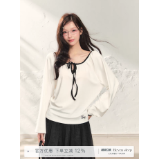 批发ELEVEN SLEEP秋季白色一字肩长袖罩衫女款t恤韩系轻薄<b class='q'>灯笼</b>袖上衣