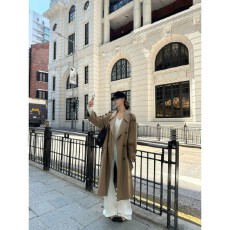 批发5werkwen 权杖风衣 双排扣大衣女春<b class='q'>夏</b>中长款气质翻领系带春秋外套