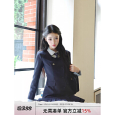 批发两只水仙 漫高艺术生 韩式假两件翻领收腰<b class='q'>西装</b>高腰百褶连衣裙女