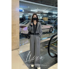 批发Liixu休闲<b class='q'>运动</b>套装女春新款洋气高级感显瘦阔腿裤两件套