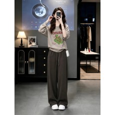 批发设计感韩版洋气印花圆领长袖卫衣灰色<b class='q'>裤子</b>休闲套装女春秋宽松舒适