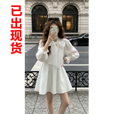 批发SourceWithU 梦核少女ning<b class='q'>同款</b>100棉光感纱拼接蝴蝶结衬衫裙