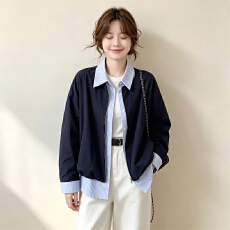 批发韩系减龄设计感撞色外套女2026春秋季新款休闲假两件穿搭夹克女潮