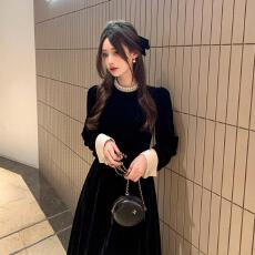 批发鹿阿姨卓叔叔赫本风千金<b class='q'>黑色</b>丝绒<b class='q'>连衣裙</b>女秋冬高级感年会礼服裙子